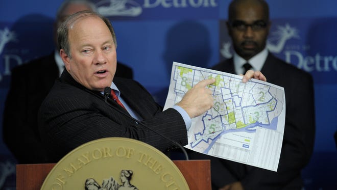 Detroit Mayor Mike Duggan talks about city  property assessment. during a press conference on Wednesday.