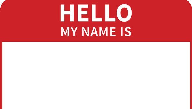 "Hello, my name is..." sticker tag.
