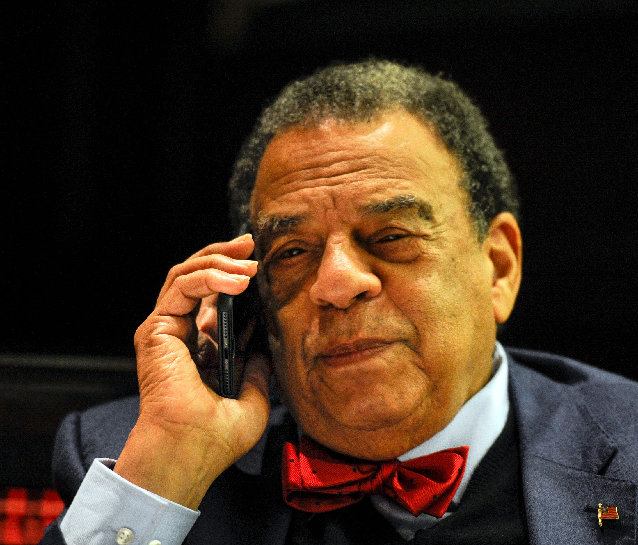 Ambassador Andrew Young takes a phone call Jan. 16, 2017, from President-elect Donald Trump during an interview in Nashville.