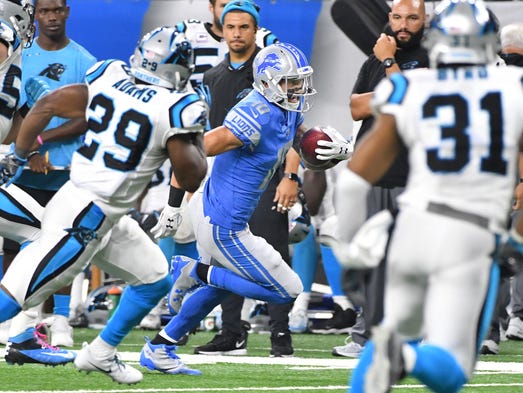Lions wide receiver Jared Abbrederis runs down the