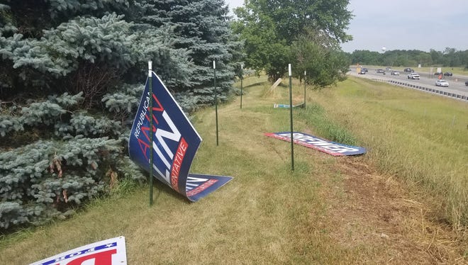 2018 Political signs have been cut down and stolen on Larkins Road along I-96 in Brighton.