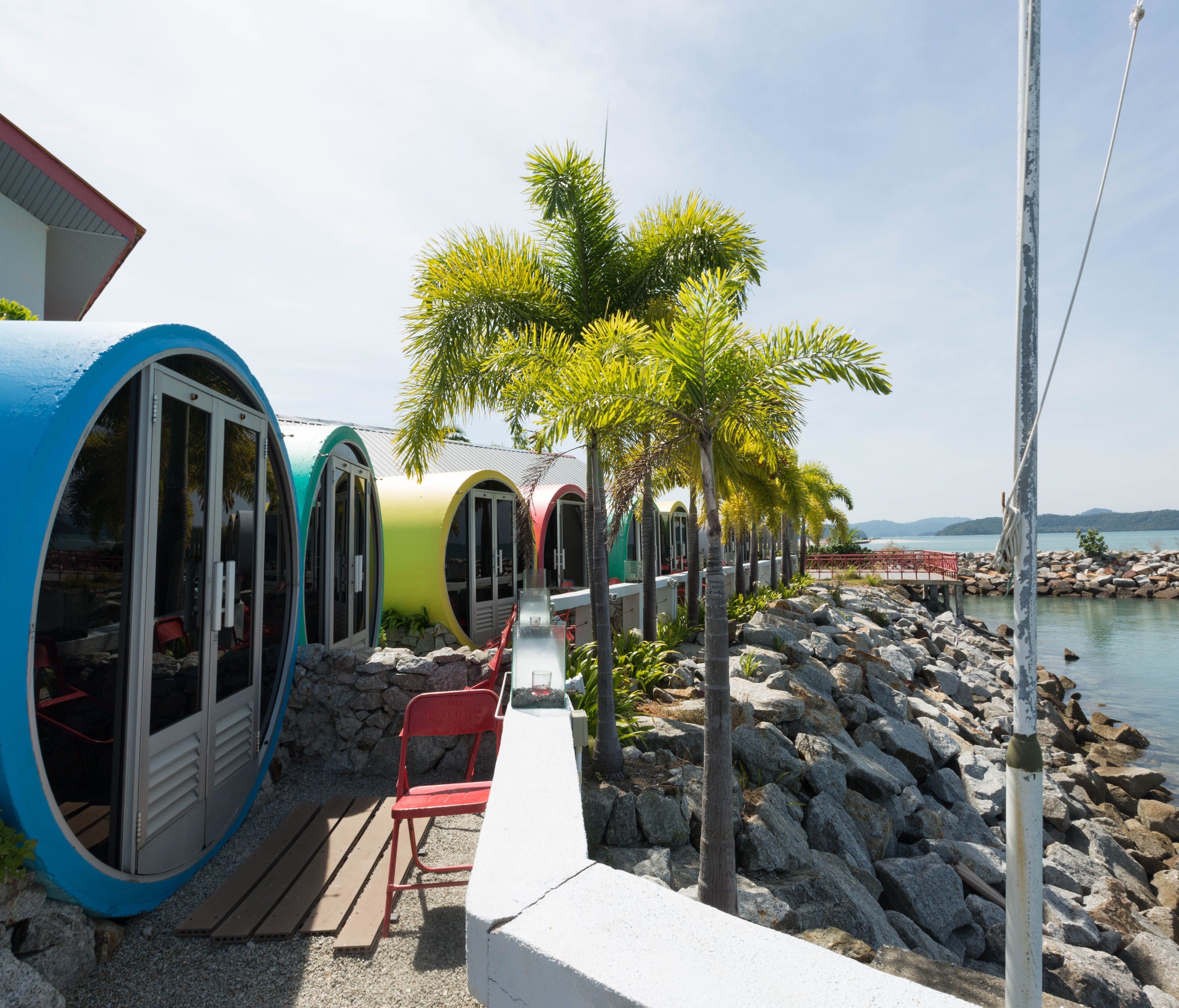 Tubotel, Langkawi, Malaysia: For a quirky, budget stay in Malaysia, Tubotel is a fun, intimate property with just 17 rooms housed in repurposed concrete tubes. There's a restaurant with a waterfront terrace and a bar on the property — guests can enjo