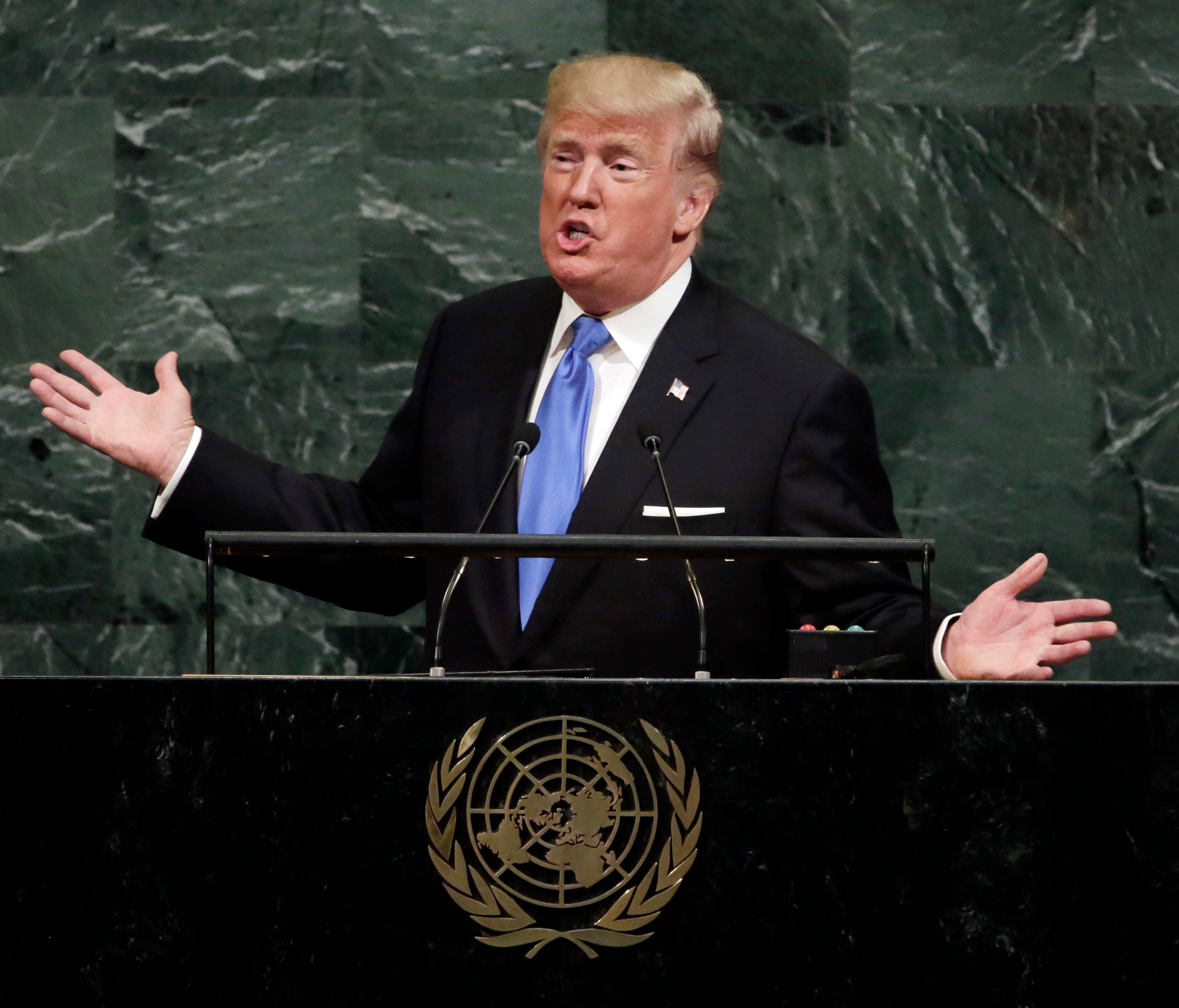 President Trump addresses the 72nd session of the United Nations General Assembly at U.N. headquarters on Sept. 19, 2017.