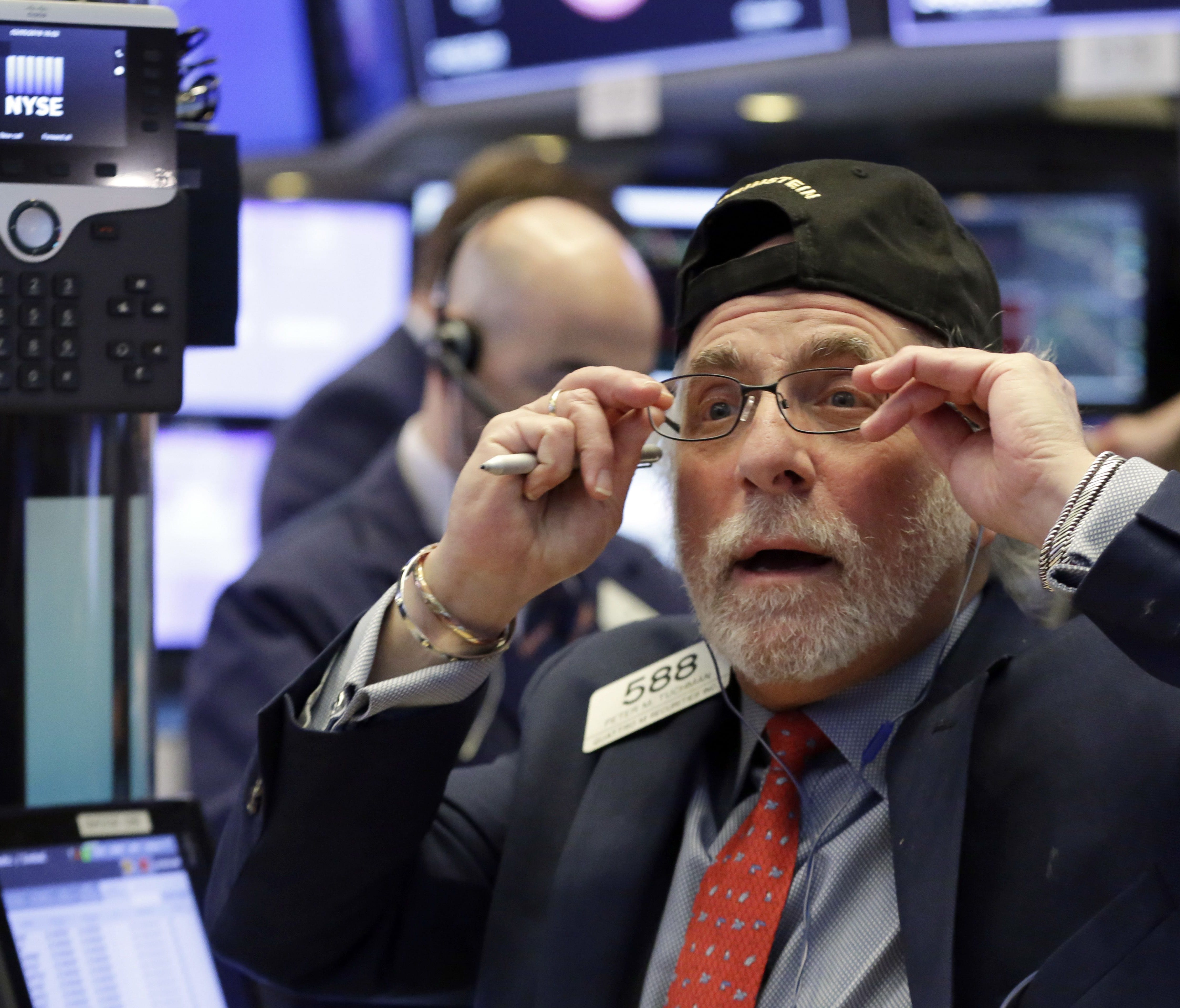 Trader Peter Tuchman works on the floor of the New York Stock Exchange on Feb. 5, 2018.