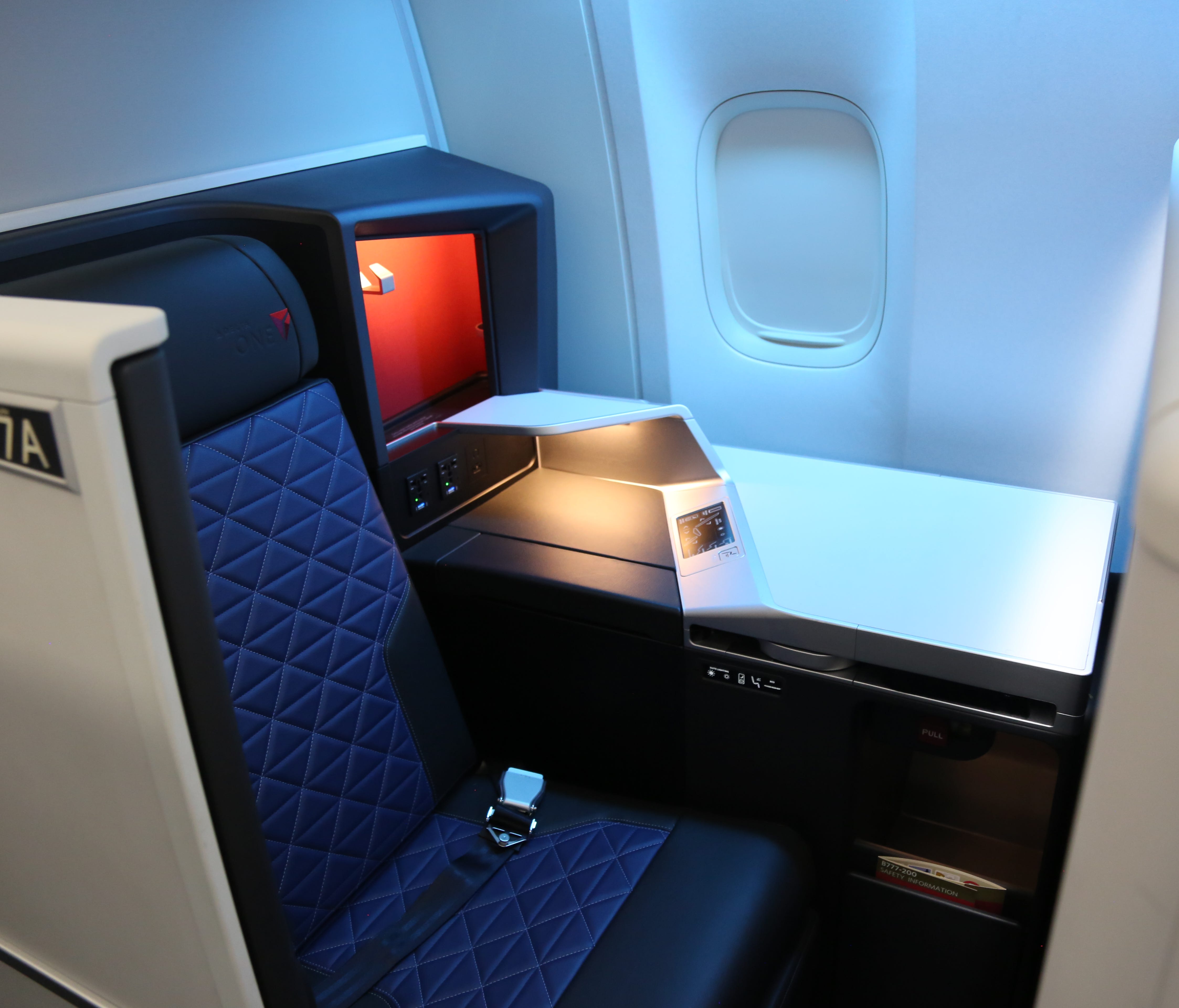 The Delta One 'suites' cabin as seen onboard Delta's first Boeing 777 to be retrofitted with the airline's latest cabin interior. Delta showed off the interior in Atlanta on June 15, 2018.