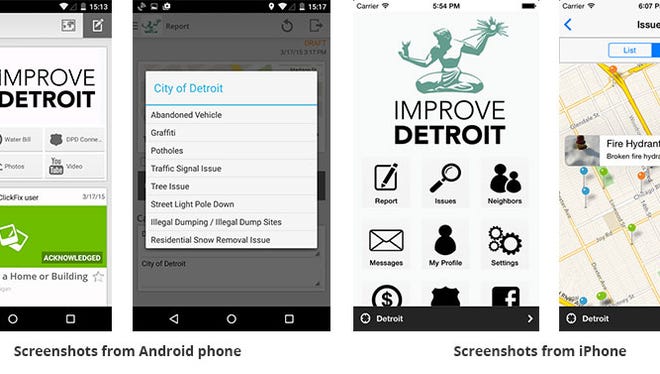 For reporting running water, potholes, damaged street signs, and other issues the Improve Detroit mobile app makes reporting a neighborhood problem to City Hall easier than ever.