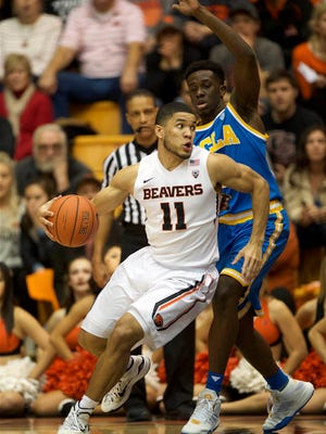 Oregon State guard Malcolm Duvivier, pictured here against UCLA last month, scored 11 points in Thursday's win at Stanford.