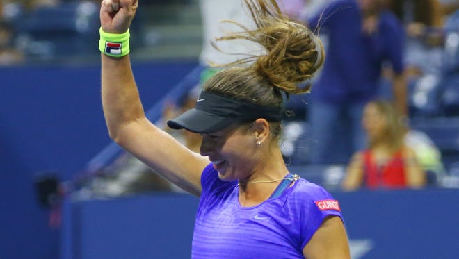 Petra Cetkovska celebrates her upset of fourth-seeded Caroline Wozniacki.