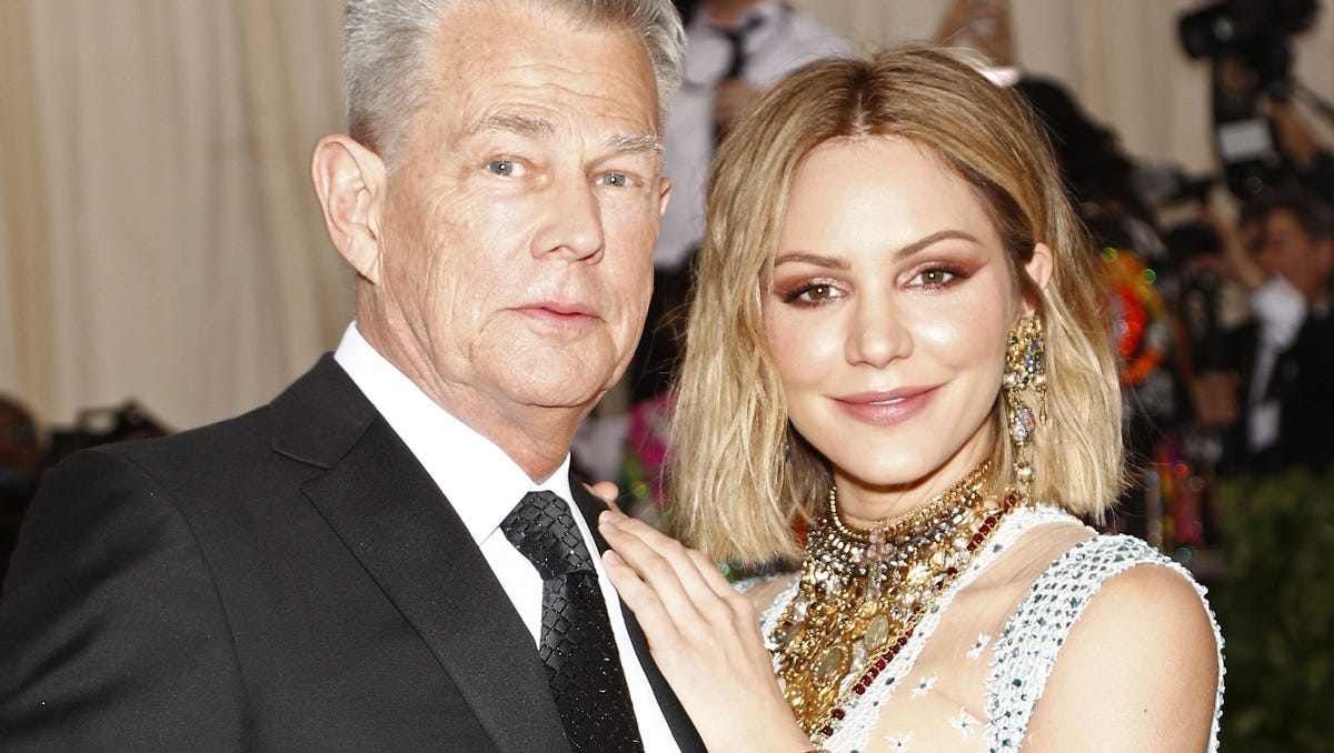 David Foster and Katharine McPhee arrive on the red carpet for the MetGala in New York on May 7, 2018.