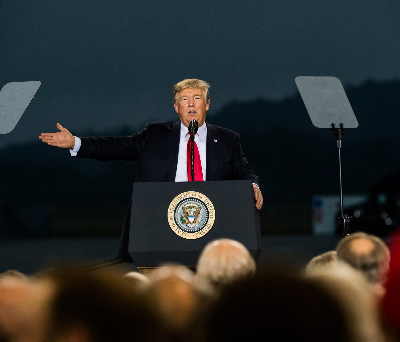 President Donald Trump addressed a crowd of about 1,000 on Wednesday evening in an Air National Guard hangar in Harrisburg. The private event began at 5:45 p.m. and focused on the President's tax reform proposal.