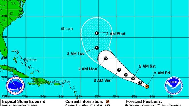 Forecast track for Tropical Storm Edouard