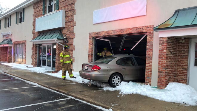 A car jumped a curb and went into a Route 37 office building Jan. 10.