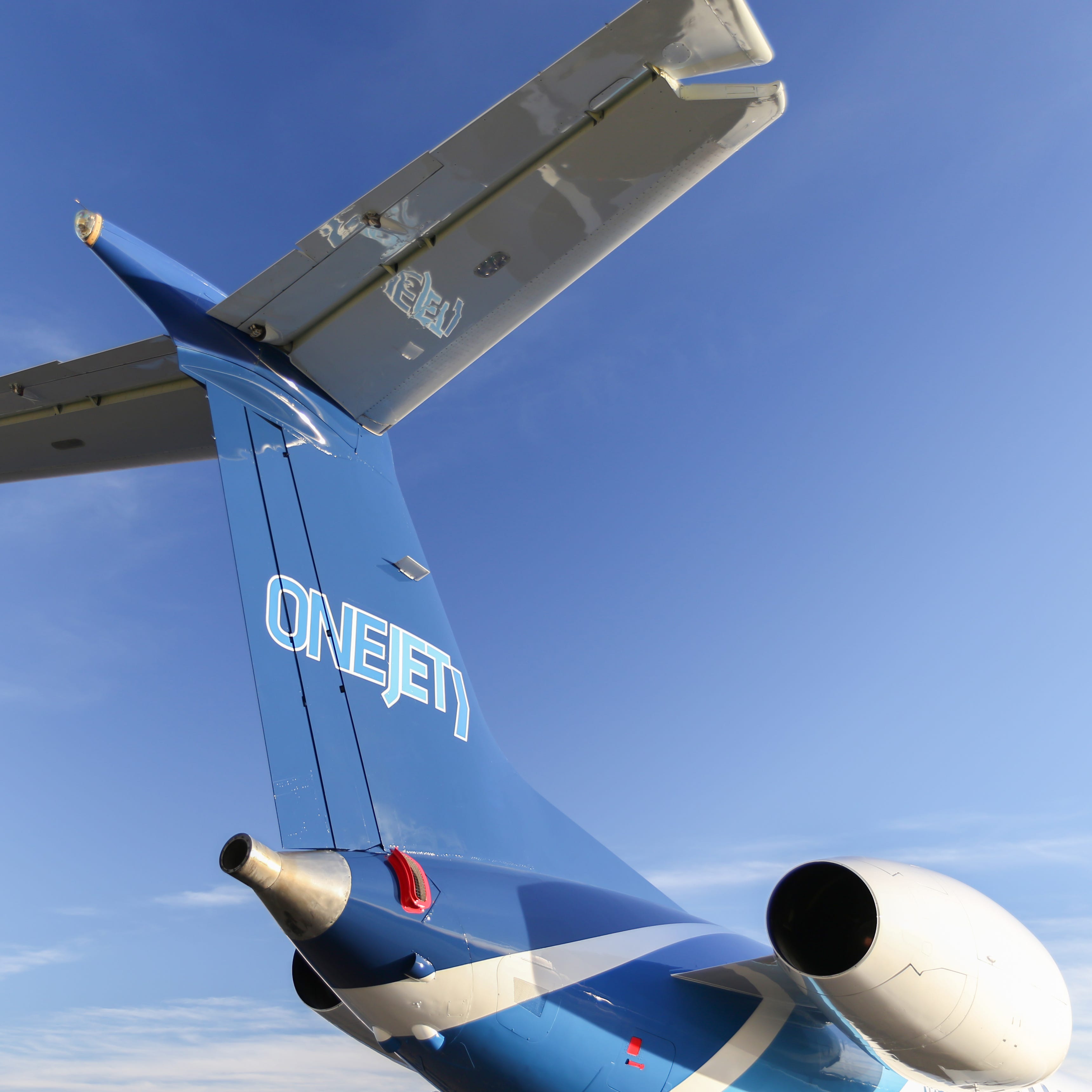 This image, provided by OneJet, shows and Embraer regional jet in the company's color.
