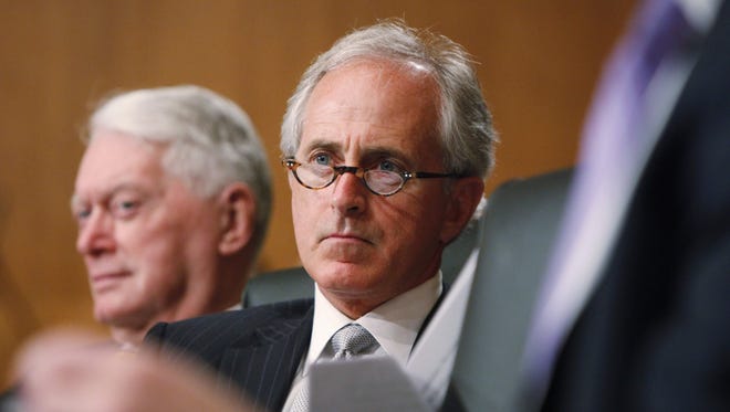 Sen. Bob Corker listens to testimony on Capitol Hill during a Senate banking subcommittee hearing on the financial industry in 2009. Sen. Jim Bunning, R-Ky., is at left.