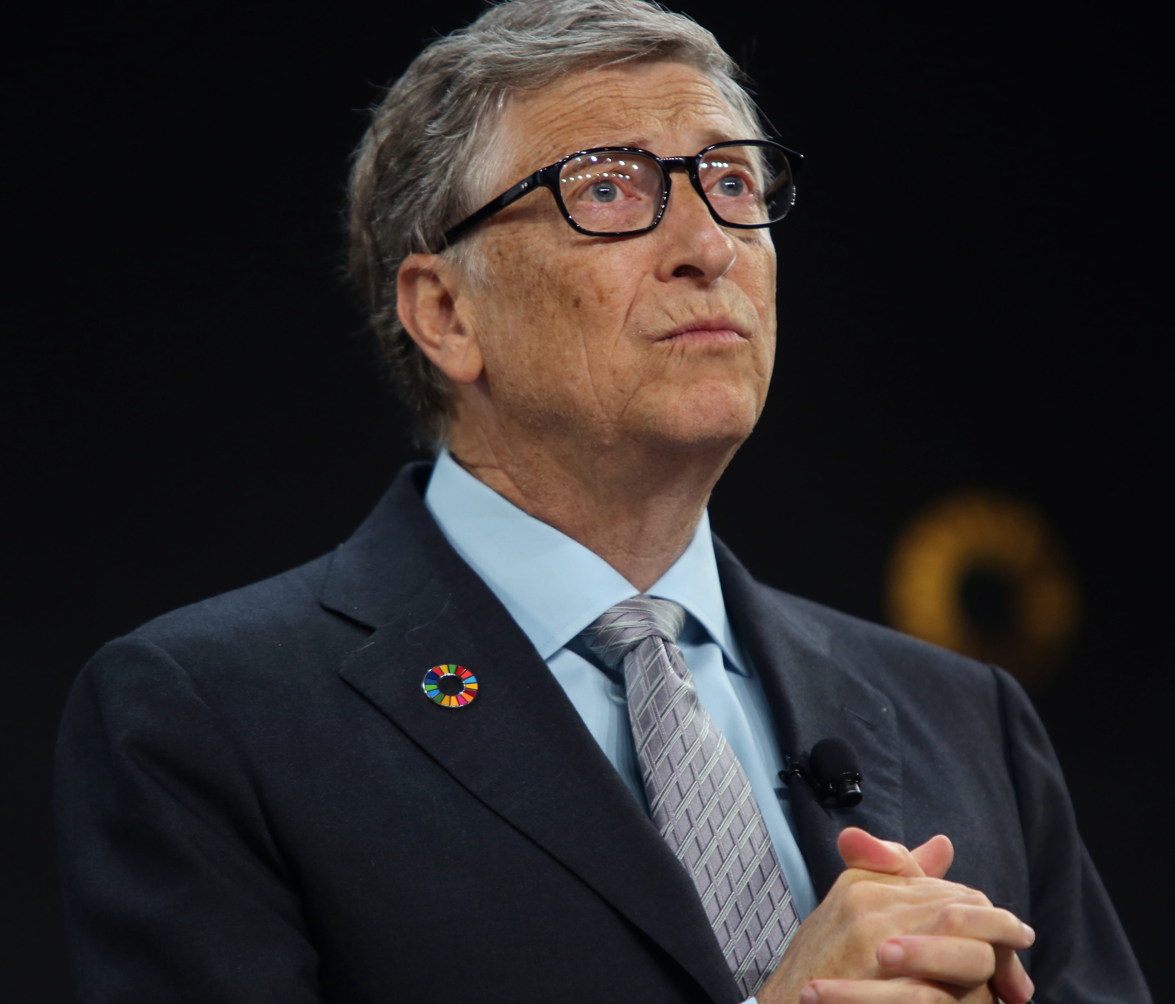 Bill Gates speaks ahead of former U.S. President Barack Obama at the Gates Foundation Inaugural Goalkeepers event on September 20, 2017 in New York City.