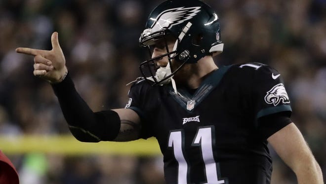 Eagles quarterback Carson Wentz has thrown eight interceptions over the last eight games as the Eagles have gone 2-6.