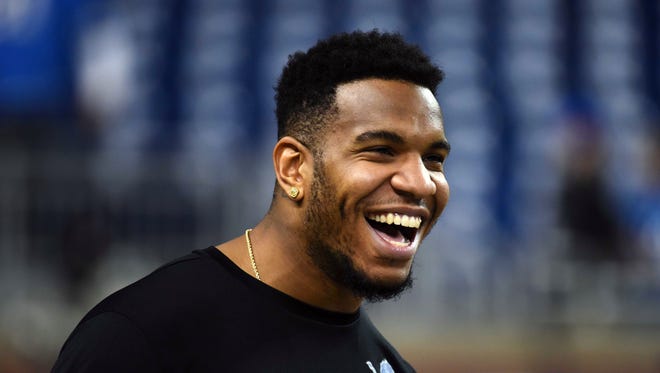 Dec 27, 2015; Detroit, MI, USA; Detroit Lions tight end Eric Ebron (85) before the game against the San Francisco 49ers at Ford Field.