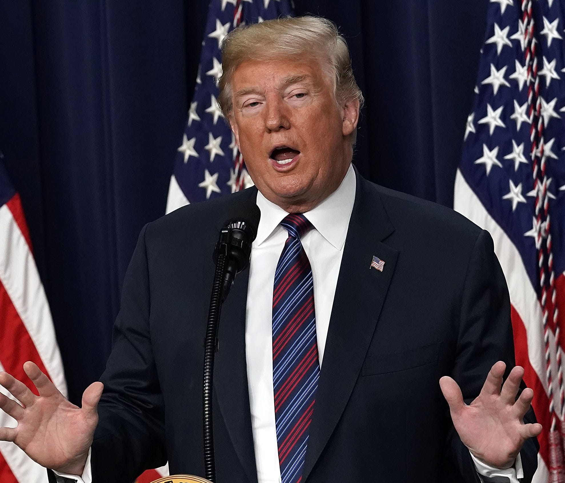 President Trump speaks during a bill signing ceremony at the South Court Auditorium of the Eisenhower Executive Building.