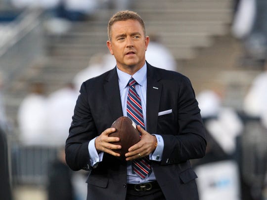 Sep 29, 2018; University Park, PA, USA; ESPN commentator Kirk Herbstreit walks on the field prior to the game between the Ohio State Buckeyes and the Penn State Nittany Lions at Beaver Stadium. Ohio State defeated Penn State 27-26. Mandatory Credit: Matthew O'Haren-USA TODAY Sports