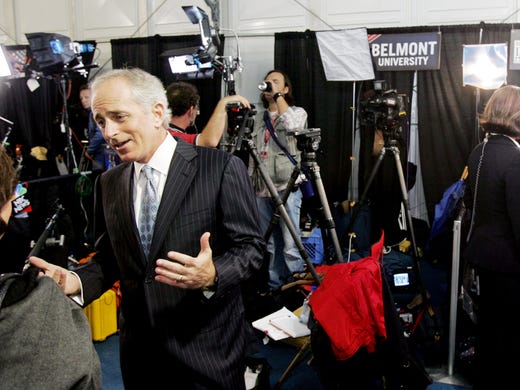 Oct. 7, 2008: Sen. Bob Corker talks with the media