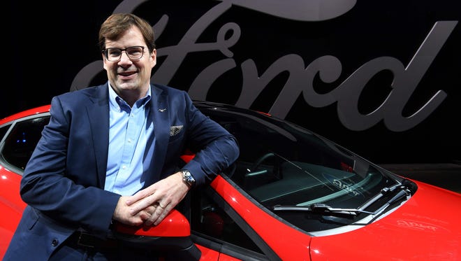 Jim Farley, CEO and chairman of Ford Europe, poses in front of a 2017 Ford Fiesta  in Cologne, Germany, on Nov. 29, 2016.