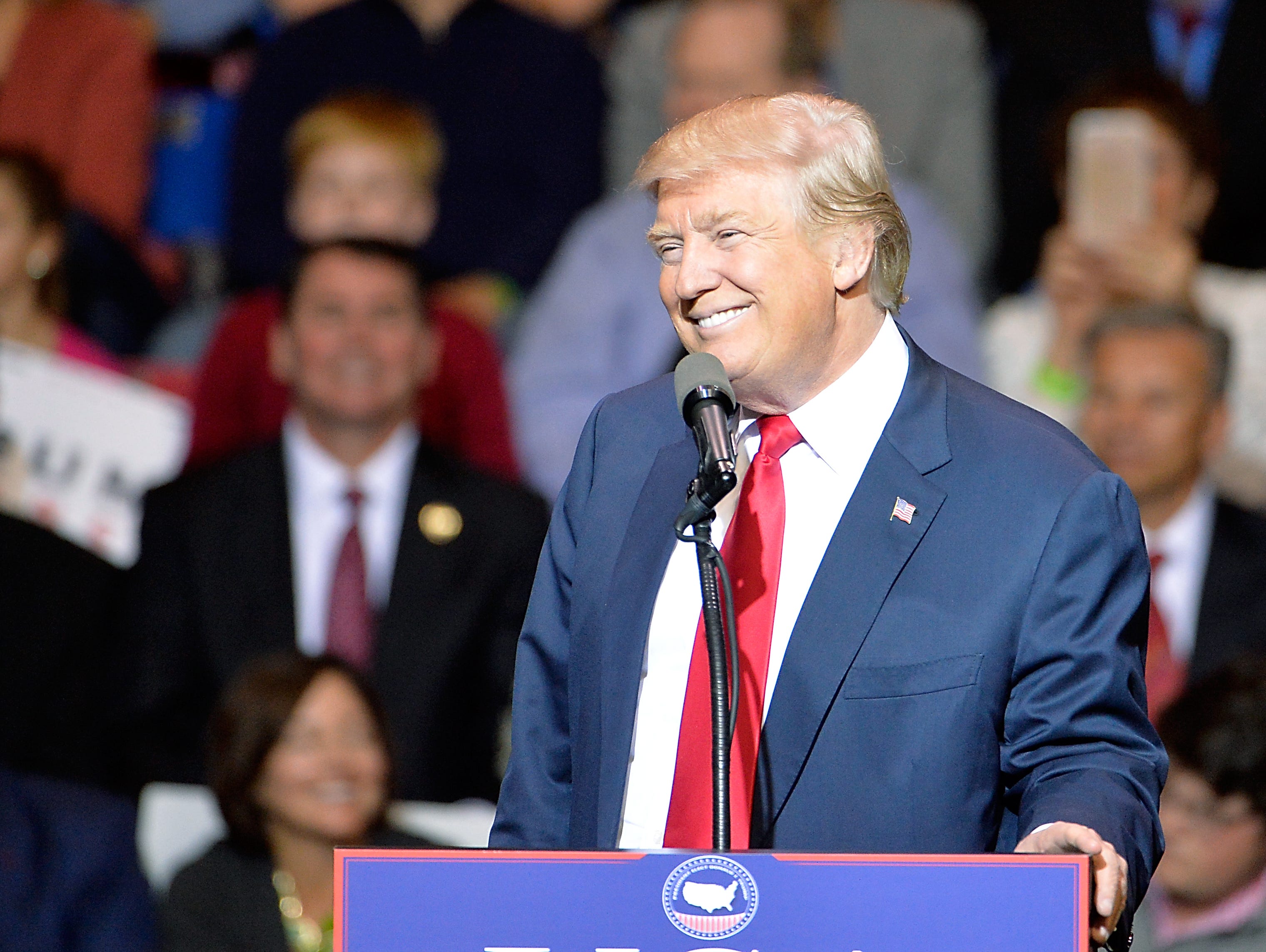 President-elect Trump addresses an audience at Crown Coliseum in Fayetteville, N.C. Trump took time off from selecting the Cabinet for his incoming administration to celebrate his victory in the general election.