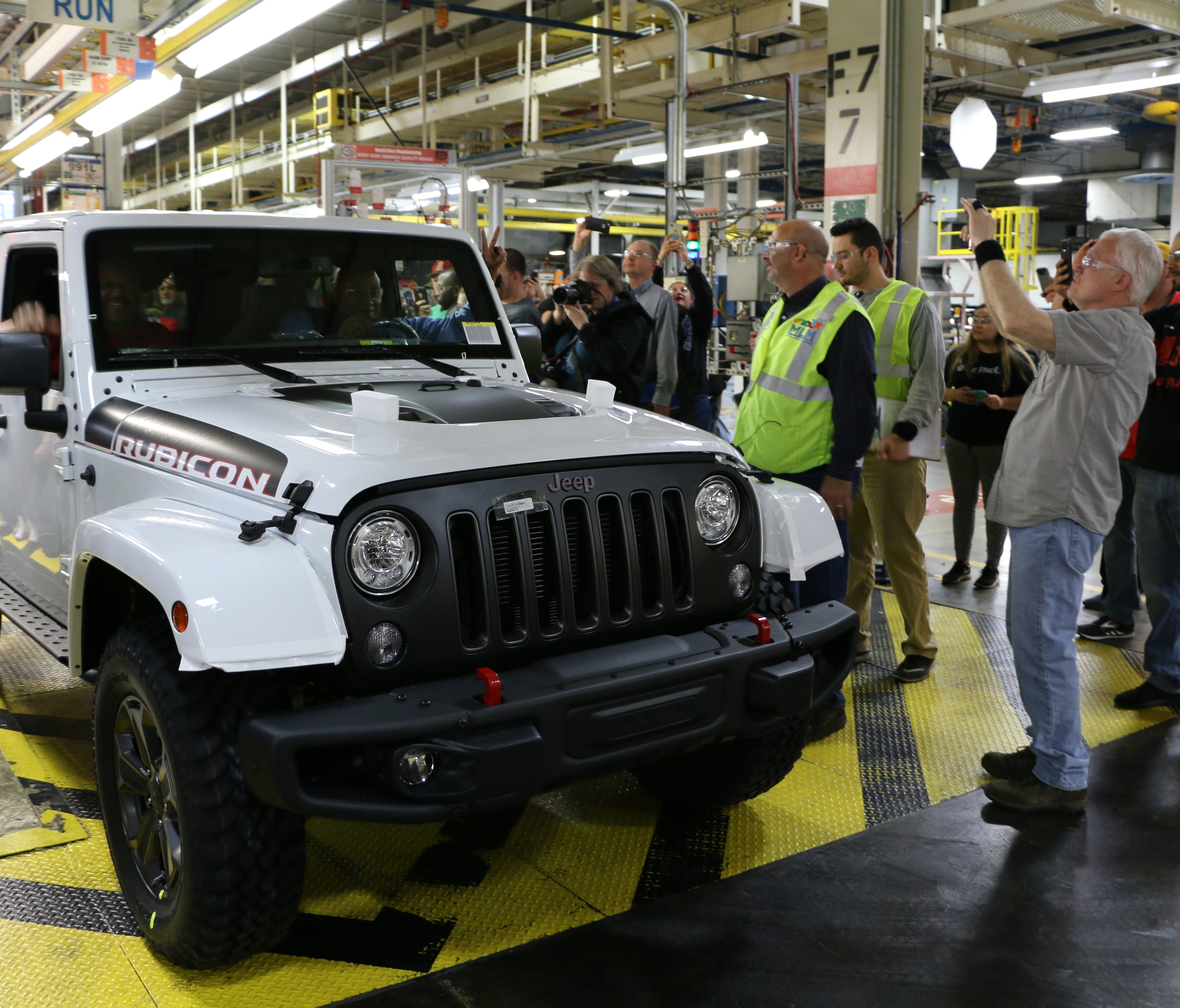 The last Jeep Wrangler JK rolls off the line in Toledo on Friday, April 27, 2018.
