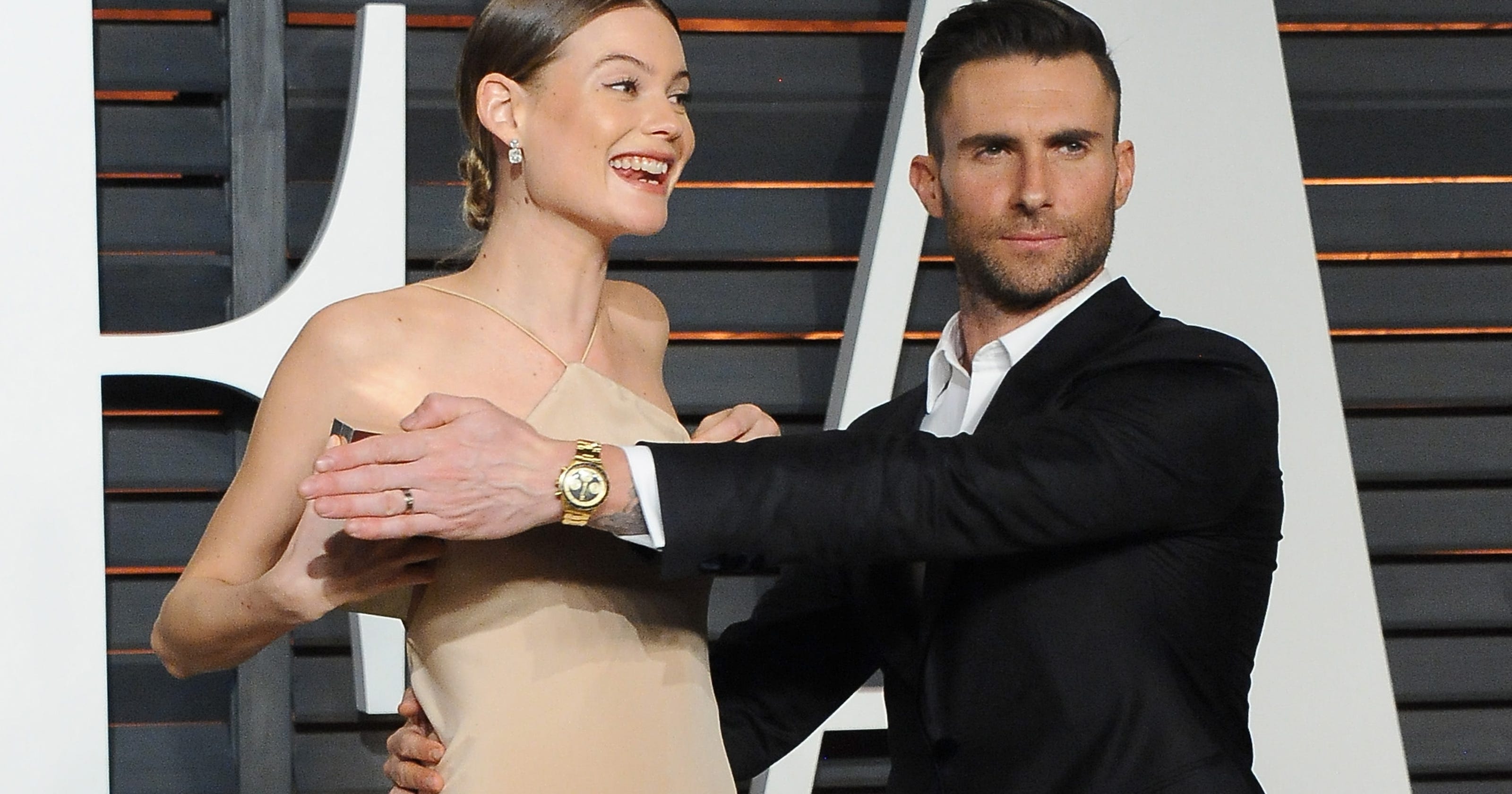 Adam Levine Saves His Wife From A Major Nip Slip Snafu 