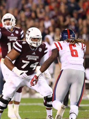 Mississippi State senior center Elgton Jenkins was named Monday as the SEC's Offensive Lineman of the Week.