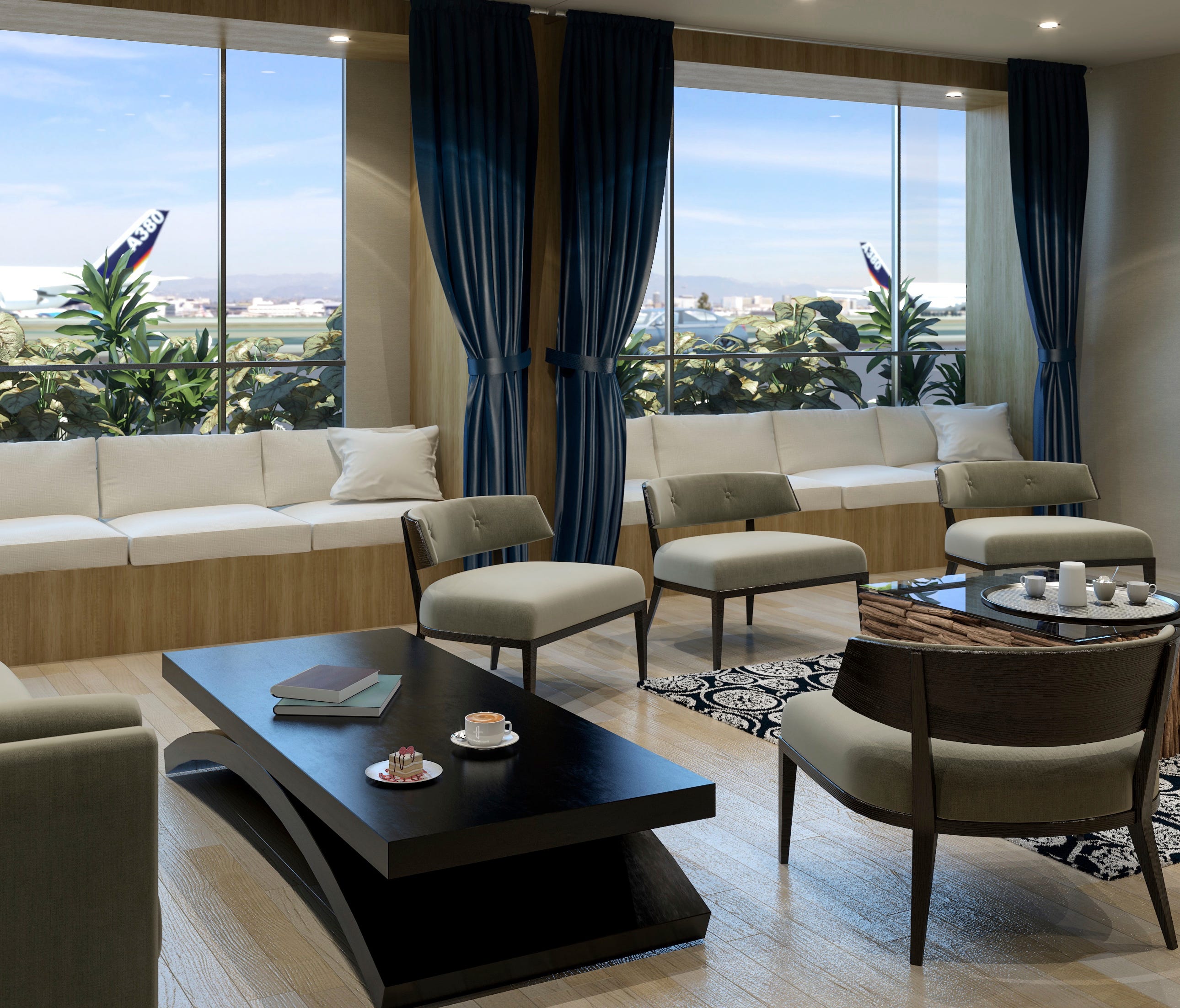 This undated artist rendering provided by The Private Suite at LAX shows a private lounge at a new $22-million facility catering to celebrities and others who want to pay a premium for privacy as they depart from or arrive at Los Angeles Internationa
