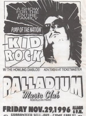 A 1996 concert poster for a Kid Rock show at the Palladium.