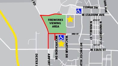 A map of fireworks at Purdue July 4
