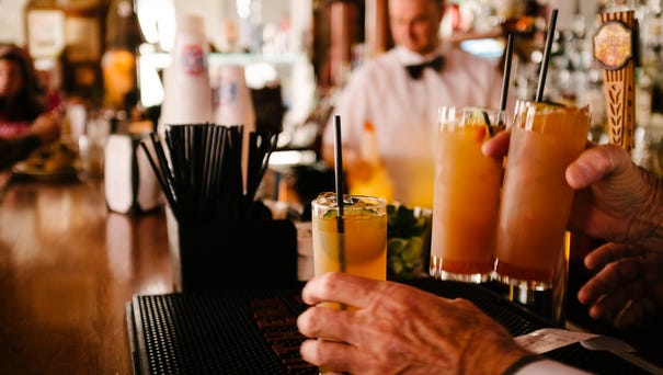 Drinks at a bar in New Orleans' French Quarter.