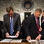 Senate Intelligence Vice Chairman Mark Warner and Chairman Richard Burr prepare to hear testimony on Russian intervention in the elections on June 28, 2017.