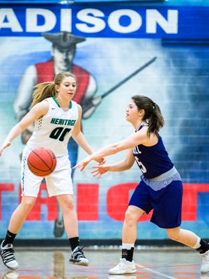Mitchell high school's Emma Duncan in the Western Highlands tournament against Mountain Heritage, Friday, February 16, 2018.