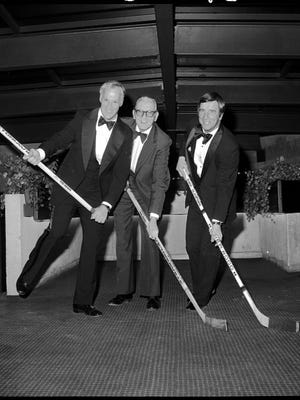 "Production Line" revisited with Ted Lindsay, Sid Abel and Gordie Howe in 1980.