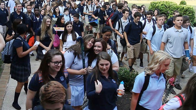 High School students at Mater Dei Prep are back in school today after a huge effort on the part of students, faculty, alumni and the community to save the school from closure.   -September 8, 2015-Middletown, NJ.-Staff photographer/Bob Bielk/Asbury Park Press