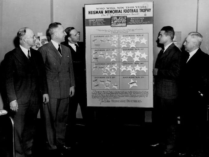 Nile Kinnick looks at the chart used to show the standing