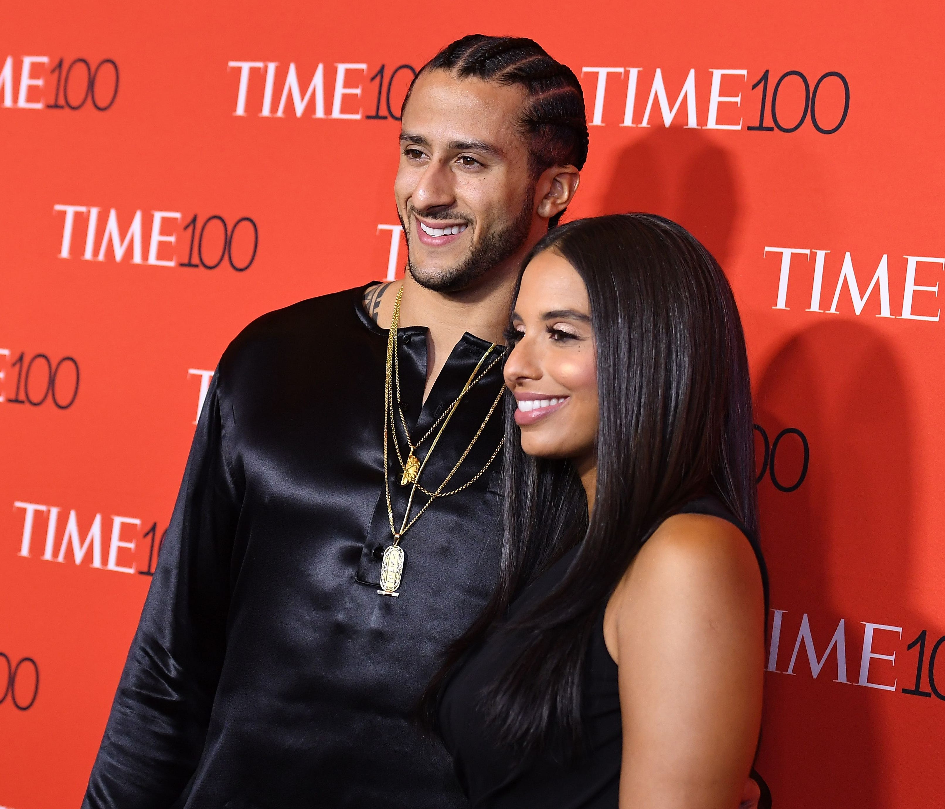 (FILES) This file photo taken on April 25, 2017 shows Colin Kaepernick (L) and Nessa attending the 2017 Time 100 Gala at Jazz at Lincoln Center in New York City.  Controversial quarterback Colin Kaepernick, who drew global attention last season for kn