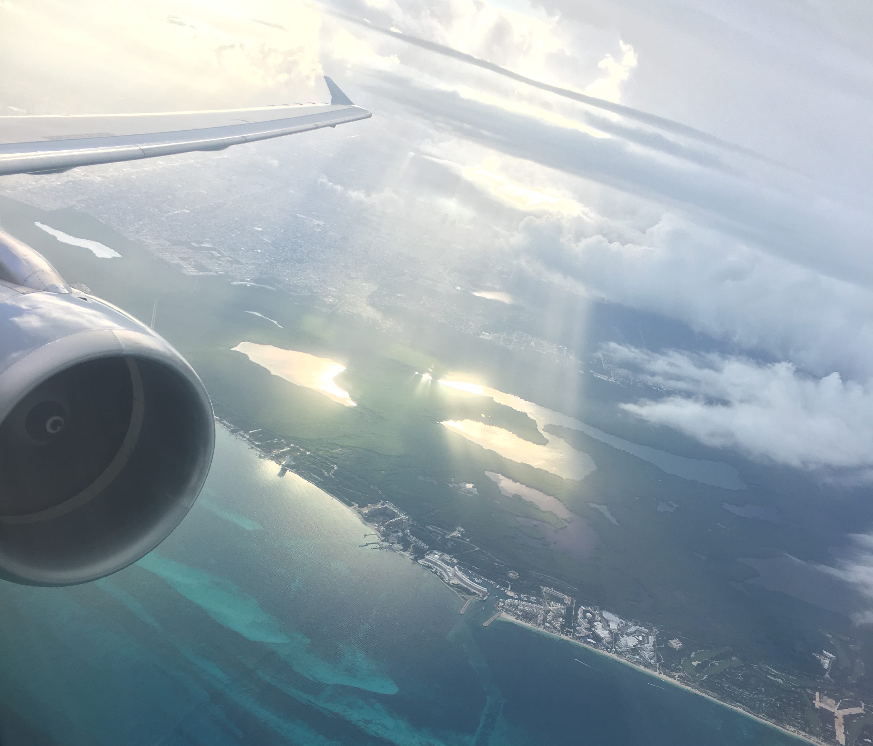 The shoreline near Cancun can be seen from an American Airlines flight bound for Charlotte on Jan. 4, 2017.