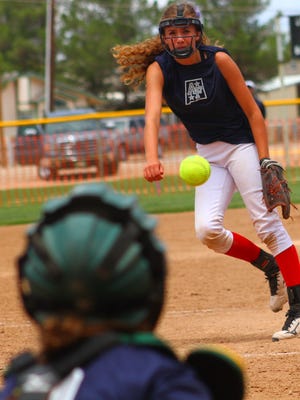 Syanne Telles of American Freedom Alamogordo throws a pitch in a pool play game against the Lady Legends.