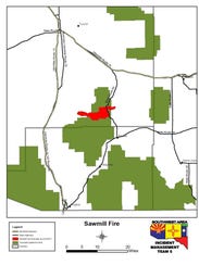 The location of the Sawmill Fire southest of Tucson,.