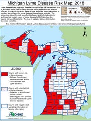 Lyme Disease map showing Livingston County in red,