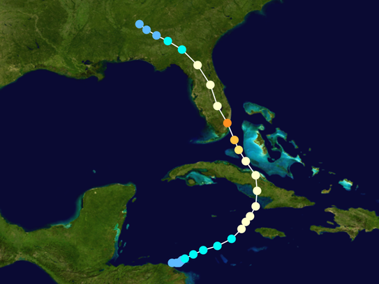 The path of Hurricane King in 1950. It moved north