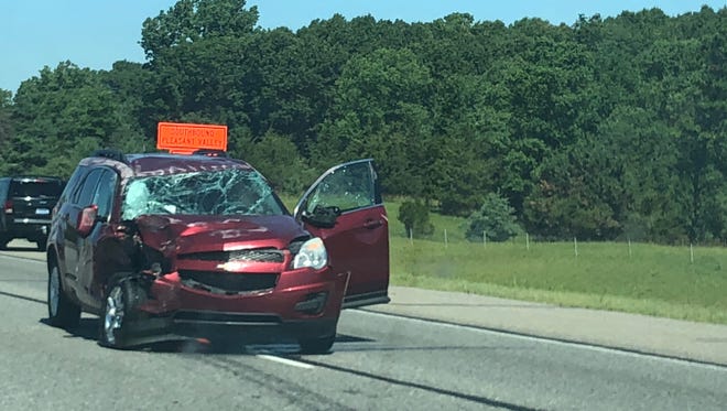 A two-vehicle crash blocked two lanes on westbound I-96 near Kensington Road on Monday July 9, 2018