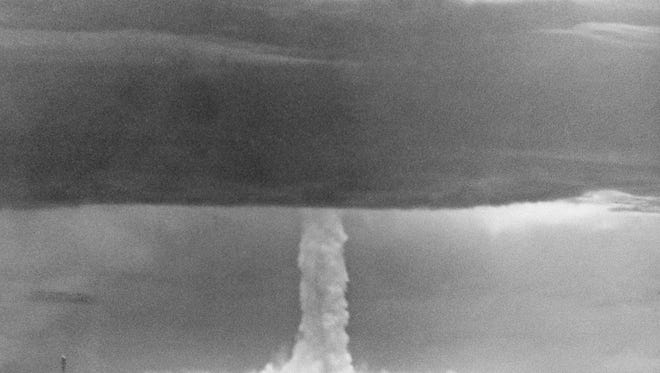 This  May 21, 1956, photo shows the explosion of a hydrogen bomb dropped from a U.S. aircraft.