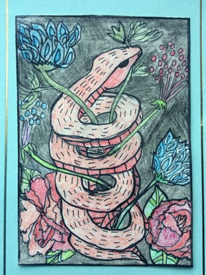 Beaumont Elementary teacher Autumn Potter created this pink snake for "100 Mini Masterpieces."