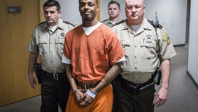 Alonzo Williams is led to a 2017 pre-trial hearing in his Delaware Circuit Court 5 murder case.