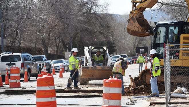 A pedestrian bypass is under construction on Prospect Road at Center Avenue in this April 5 file photo.