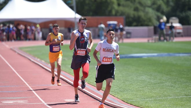 Sonora's Evan Shannon runs in the 1,600 meters Saturday, May 13, during Class 3A competition at the UIL State Track and Field Championships in Austin. 